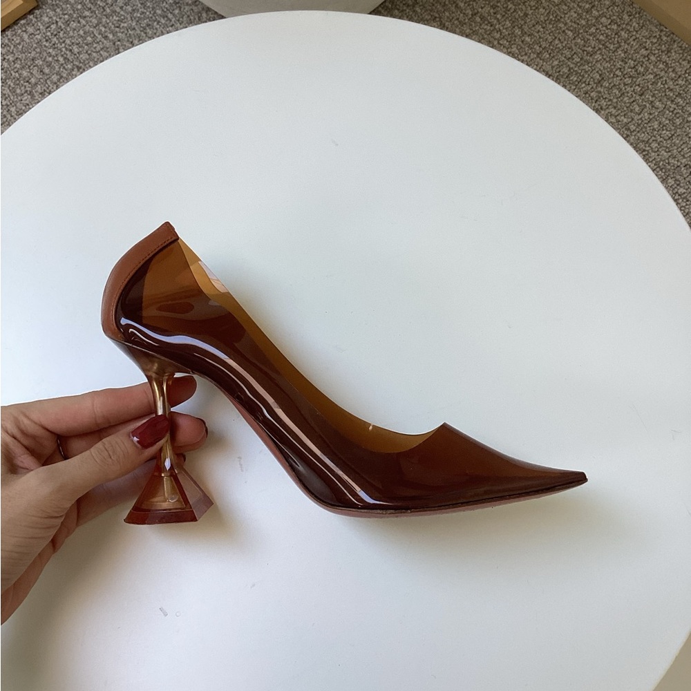 Amina Muaddi brown heels